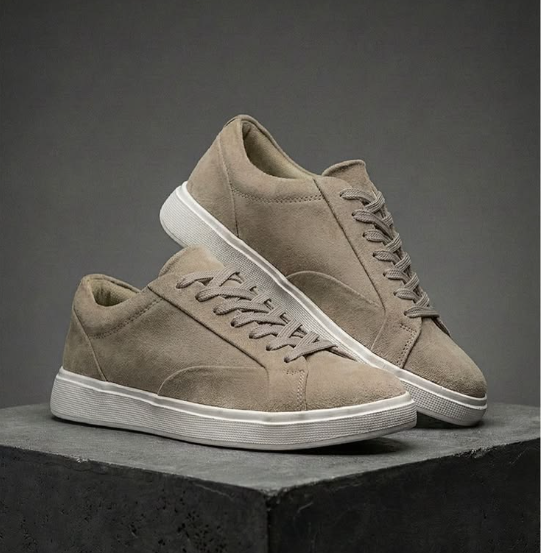 Sneakers Casual din Piele Întoarsă – Bej